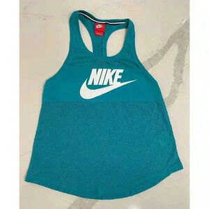 Nike Teal White Logo 3D Mesh Racerback Scoop Neck Tank Top Size Small